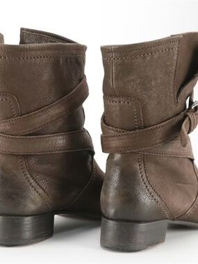 Prada Brown Leather Ankle Booties with Wrap Strap